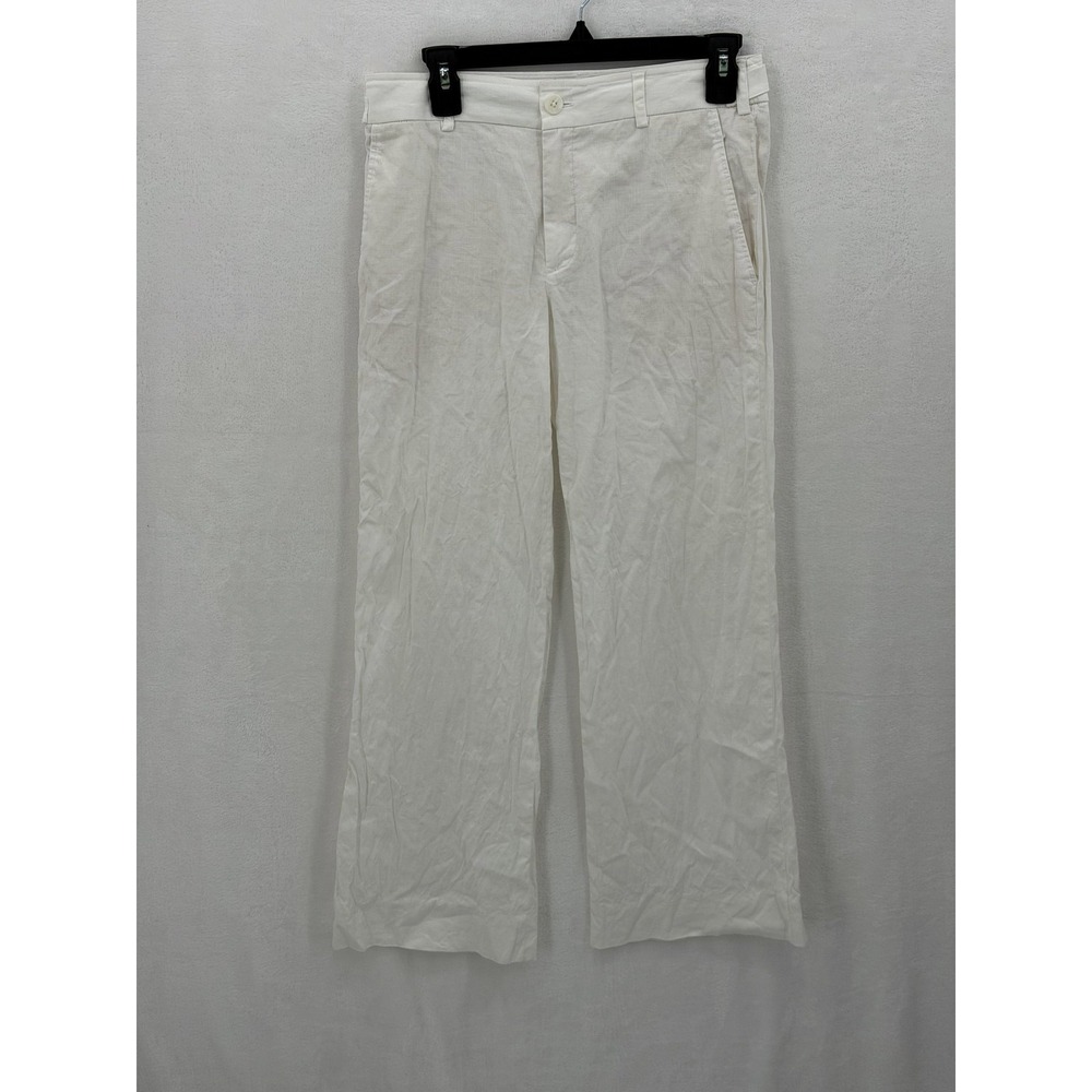 Vince Pants Womens 4 Cream Wide Leg Linen Blend Summer Casual Resort Minimalist